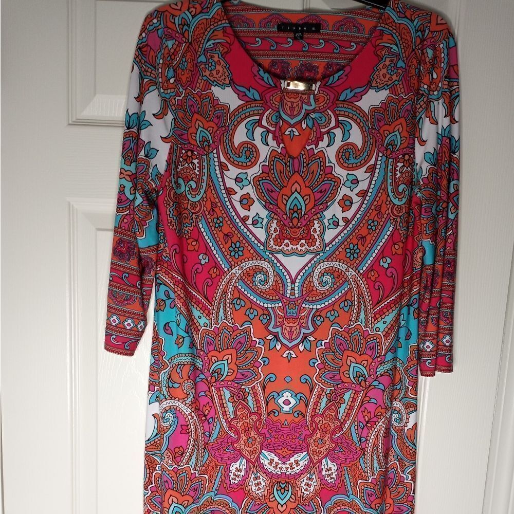 Tiana B. L 3/4 Sleeves Orange Multicolored Bohemian Women's Dress